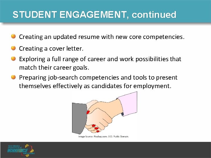 STUDENT ENGAGEMENT, continued Creating an updated resume with new core competencies. Creating a cover STUDENT ENGAGEMENT, continued Creating an updated resume with new core competencies. Creating a cover