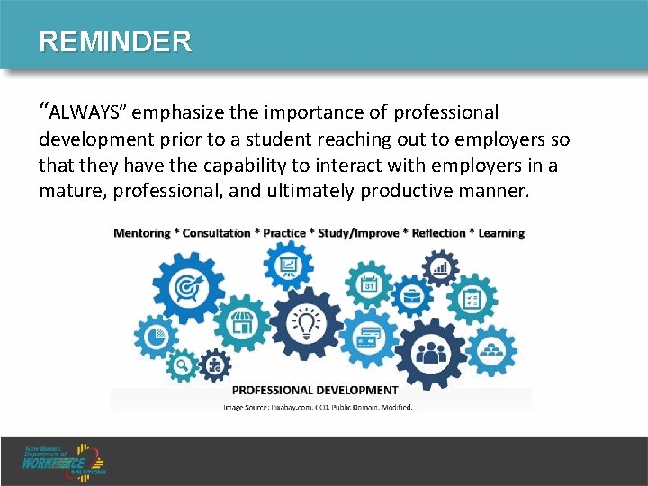 REMINDER “ALWAYS” emphasize the importance of professional development prior to a student reaching out REMINDER “ALWAYS” emphasize the importance of professional development prior to a student reaching out
