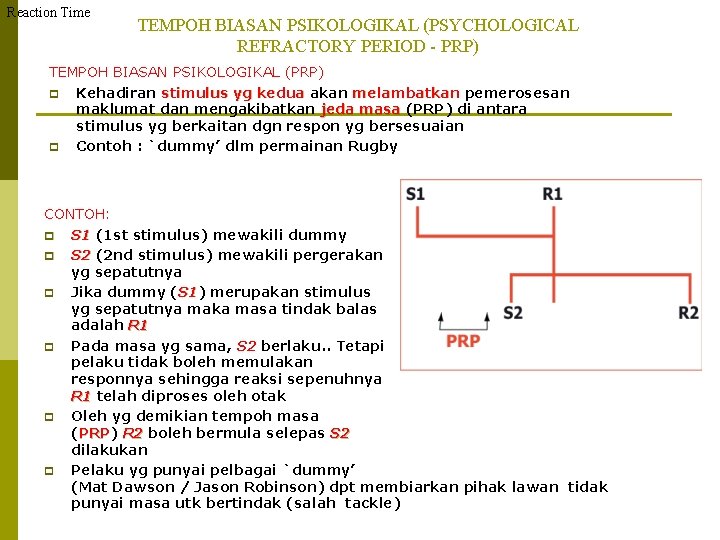 Reaction Time TEMPOH BIASAN PSIKOLOGIKAL (PSYCHOLOGICAL REFRACTORY PERIOD - PRP) TEMPOH BIASAN PSIKOLOGIKAL (PRP)