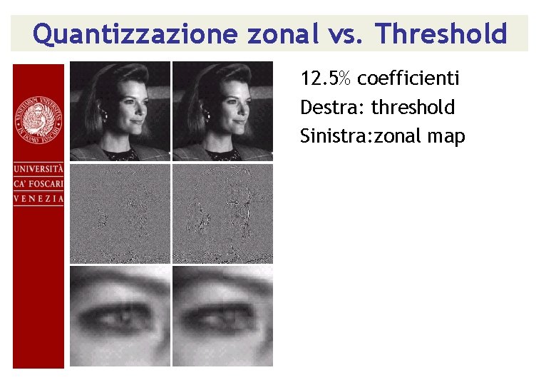 Quantizzazione zonal vs. Threshold 12. 5% coefficienti Destra: threshold Sinistra: zonal map 