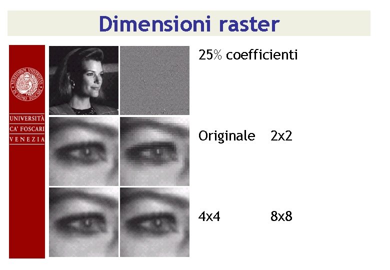 Dimensioni raster 25% coefficienti Originale 2 x 2 4 x 4 8 x 8