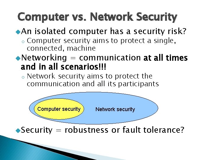 Computer vs. Network Security u. An o isolated computer has a security risk? Computer