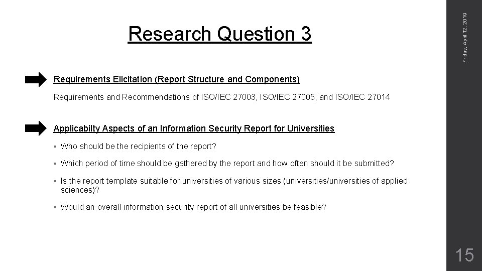 Friday, April 12, 2019 Research Question 3 Requirements Elicitation (Report Structure and Components) Requirements