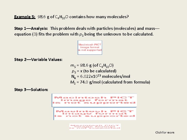 Example 5: 98. 6 g of C 4 H 10 O contains how many