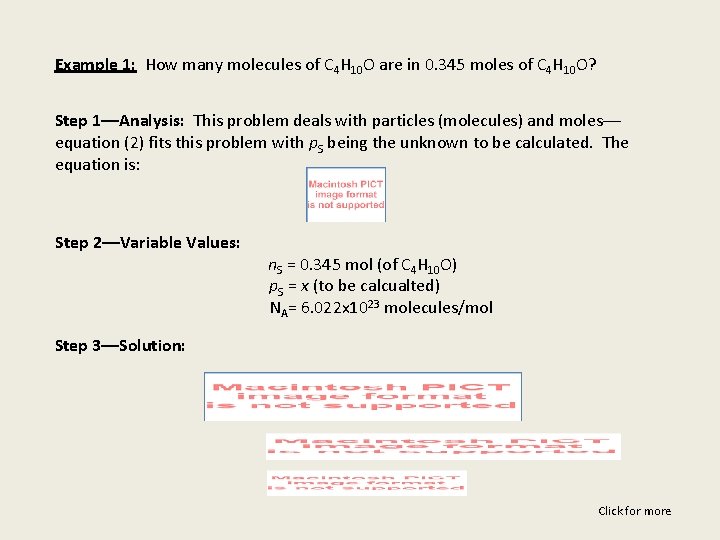 Example 1: How many molecules of C 4 H 10 O are in 0.