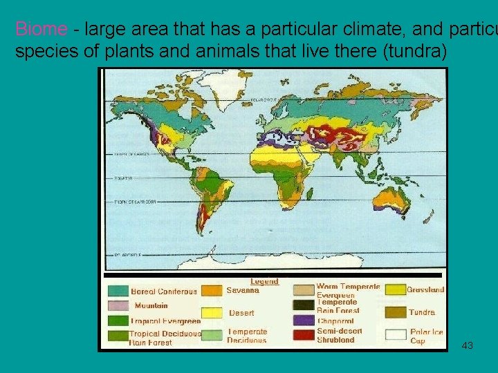 Biome - large area that has a particular climate, and particu species of plants