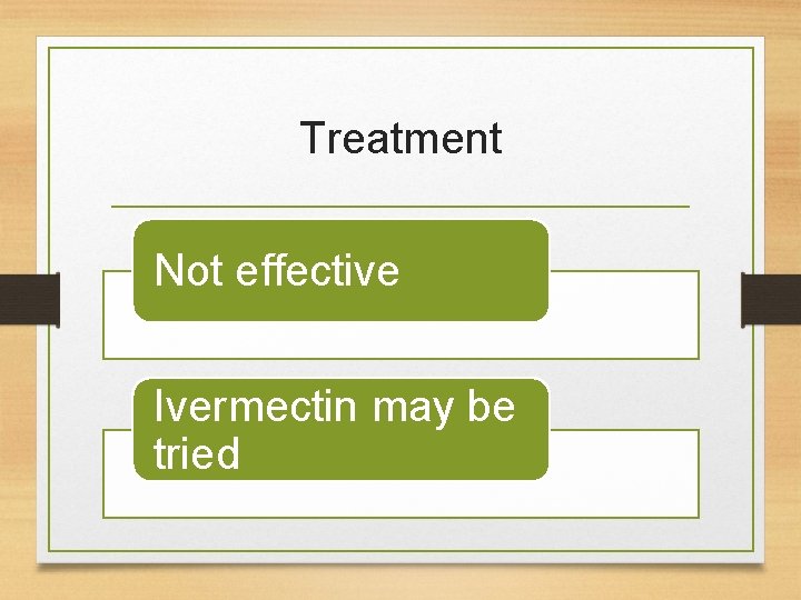 Treatment Not effective Ivermectin may be tried 