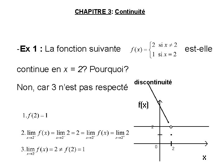 CHAPITRE 3: Continuité -Ex 1 : La fonction suivante est-elle continue en x =