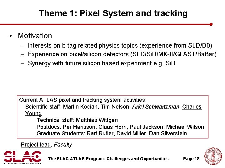 Theme 1: Pixel System and tracking • Motivation – Interests on b-tag related physics Theme 1: Pixel System and tracking • Motivation – Interests on b-tag related physics