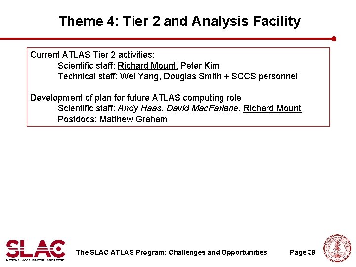 Theme 4: Tier 2 and Analysis Facility Current ATLAS Tier 2 activities: Scientific staff: Theme 4: Tier 2 and Analysis Facility Current ATLAS Tier 2 activities: Scientific staff: