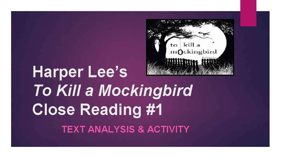 Harper Lee’s To Kill a Mockingbird Close Reading #1 TEXT ANALYSIS & ACTIVITY 