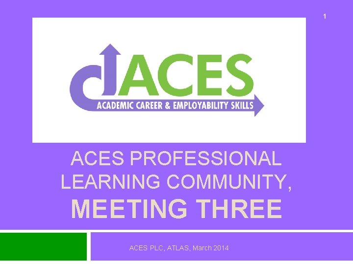 1 ACES PROFESSIONAL LEARNING COMMUNITY, MEETING THREE ACES PLC, ATLAS, March 2014 