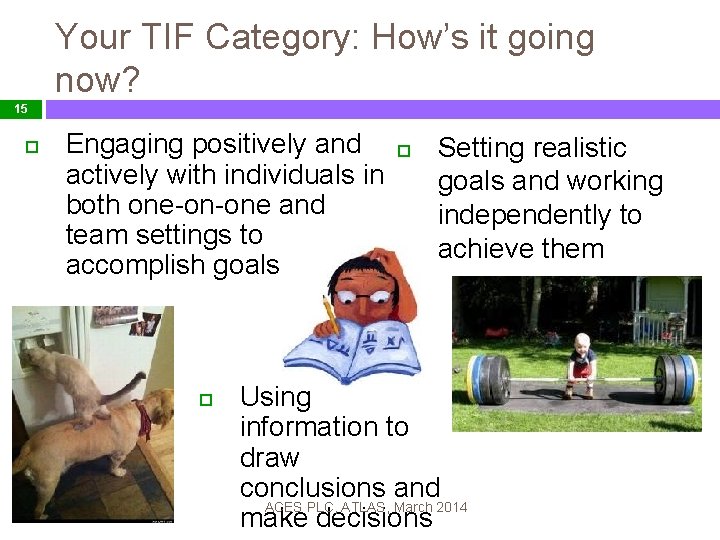Your TIF Category: How’s it going now? 15 Engaging positively and actively with individuals