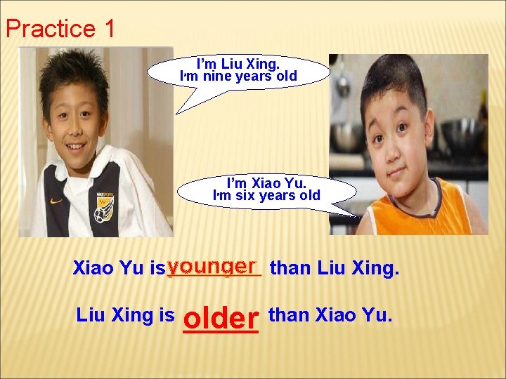Practice 1 I’m Liu Xing. I’m nine years old I’m Xiao Yu. I’m six