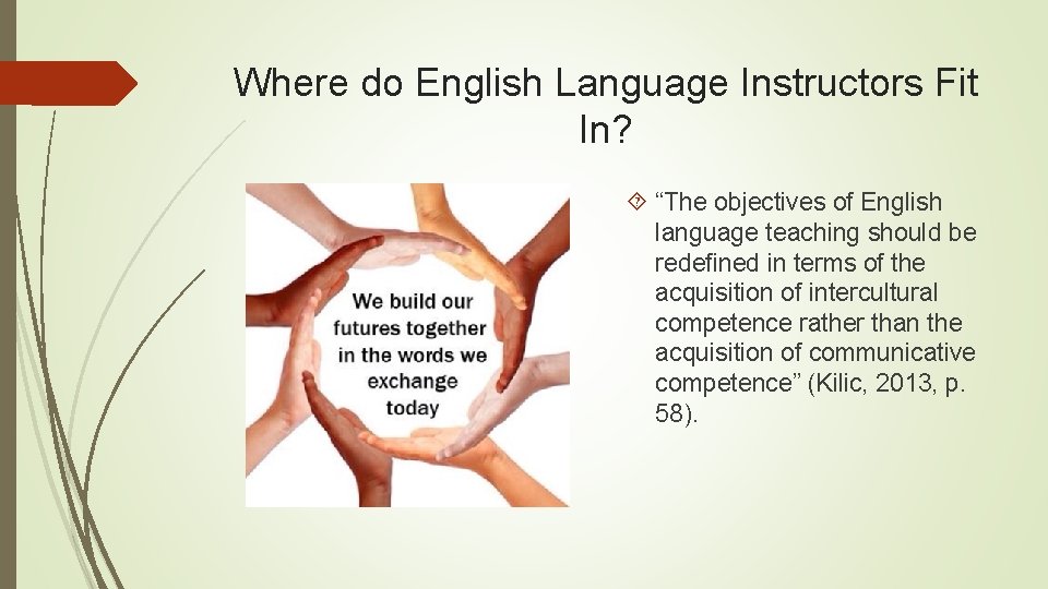 Where do English Language Instructors Fit In? “The objectives of English language teaching should