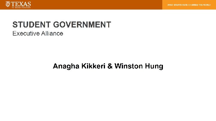 STUDENT GOVERNMENT Executive Alliance Anagha Kikkeri & Winston Hung 