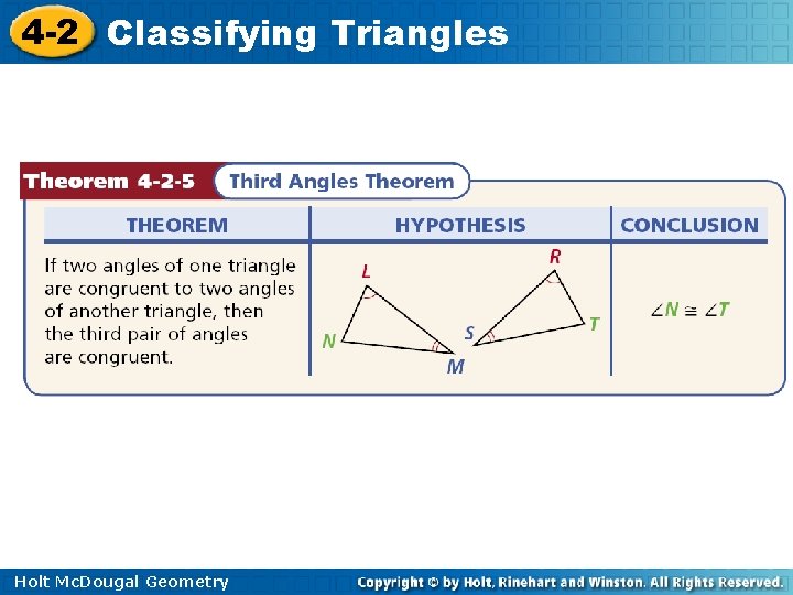 4 -2 Classifying Triangles Holt Mc. Dougal Geometry 