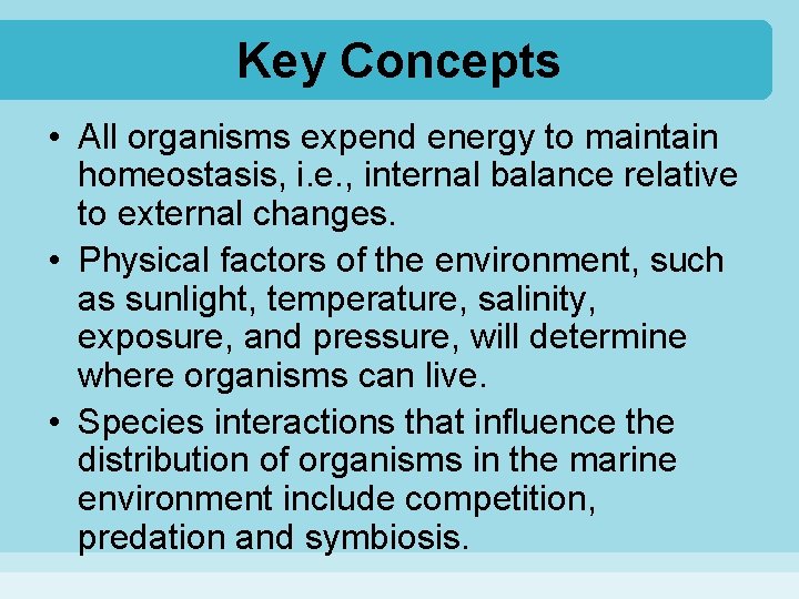 Key Concepts • All organisms expend energy to maintain homeostasis, i. e. , internal
