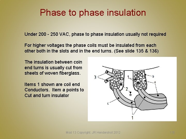 Phase to phase insulation Under 200 - 250 VAC, phase to phase insulation usually