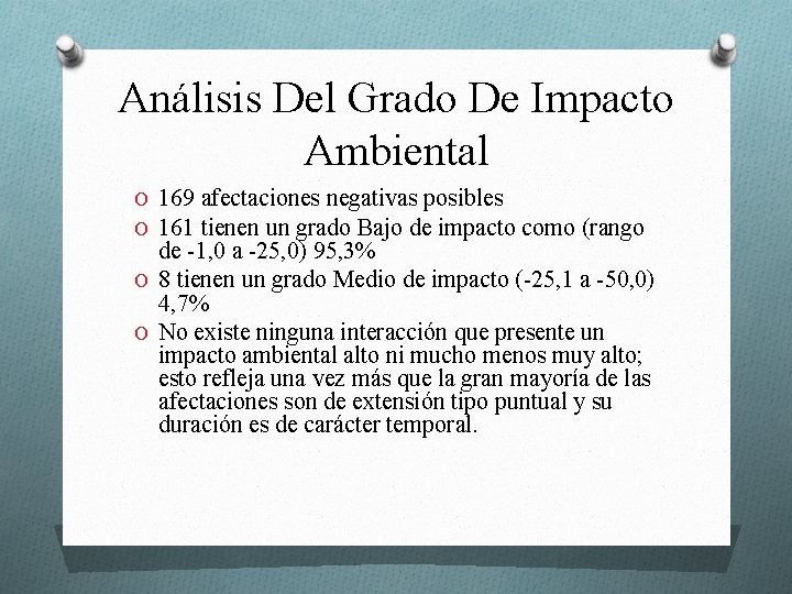 Análisis Del Grado De Impacto Ambiental O 169 afectaciones negativas posibles O 161 tienen