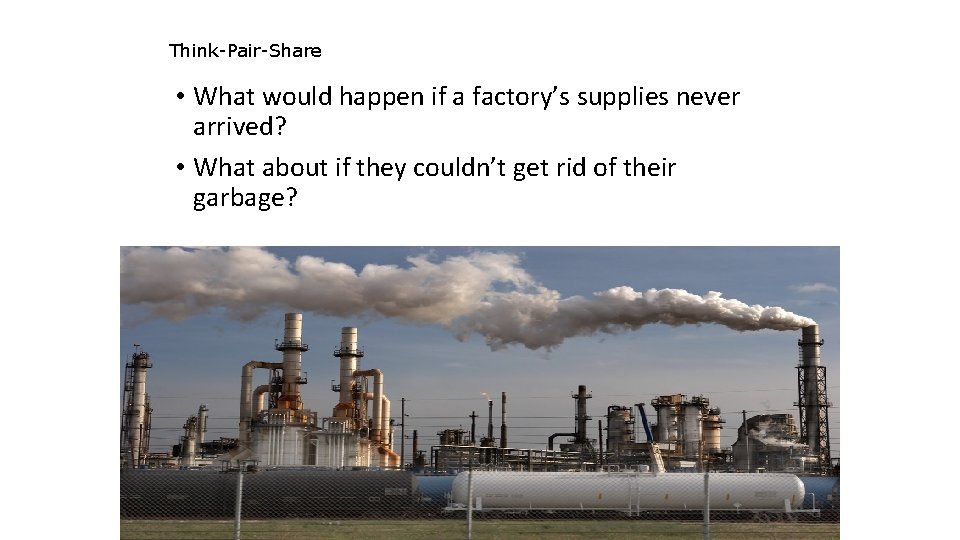 Think-Pair-Share • What would happen if a factory’s supplies never arrived? • What about