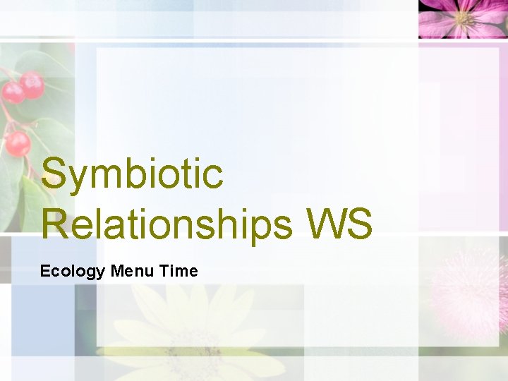 Symbiotic Relationships WS Ecology Menu Time 