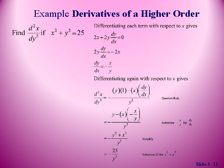 Example Derivatives of a Higher Order Slide 3 - 11 