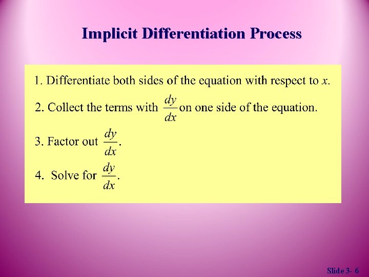 Implicit Differentiation Process Slide 3 - 6 