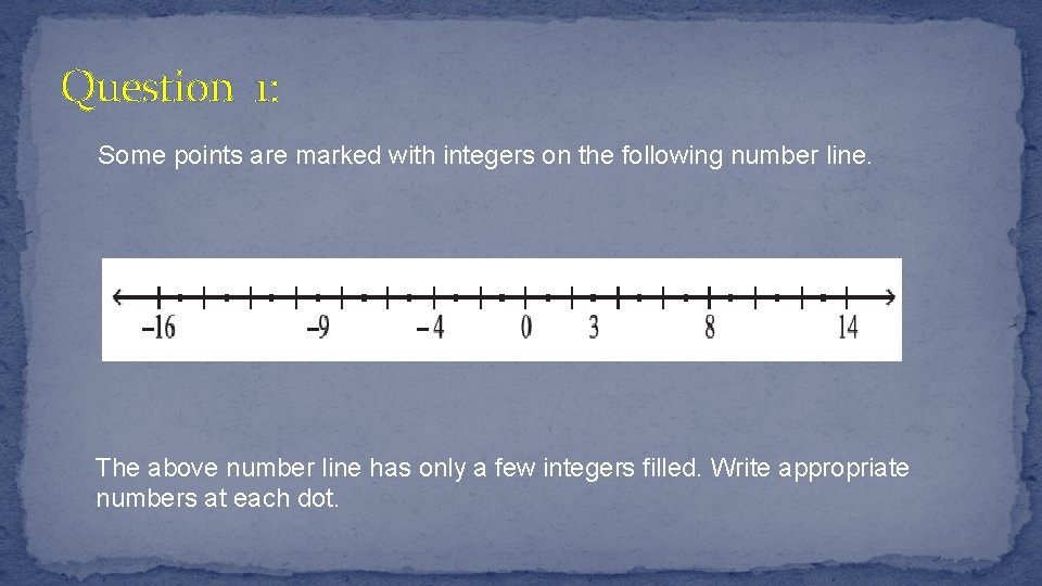 Question 1: Some points are marked with integers on the following number line. The