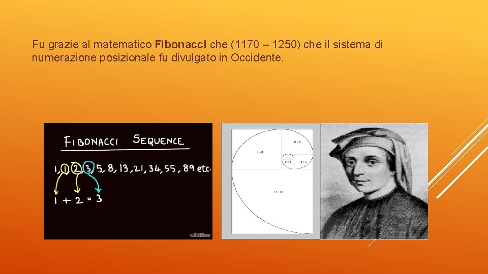 Fu grazie al matematico Fibonacci che (1170 – 1250) che il sistema di numerazione