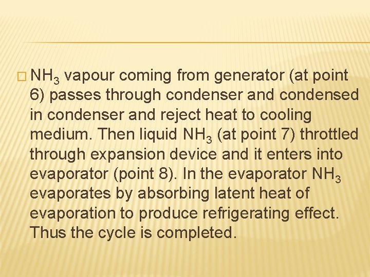 � NH 3 vapour coming from generator (at point 6) passes through condenser and