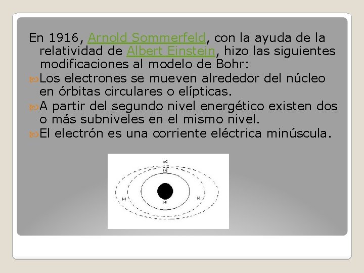 En 1916, Arnold Sommerfeld, con la ayuda de la relatividad de Albert Einstein, hizo