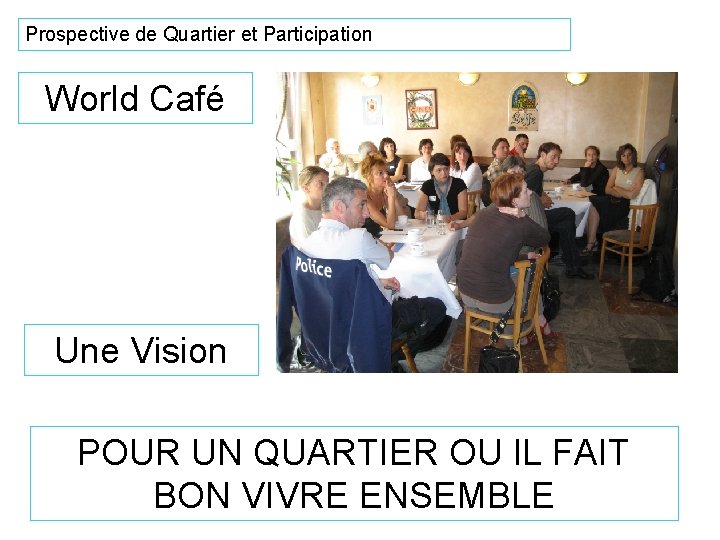 Prospective de Quartier et Participation World Café Une Vision POUR UN QUARTIER OU IL