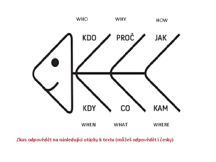 WHO WHEN WHY HOW WHAT WHERE Zkus odpovědět na následující otázky k textu (můžeš