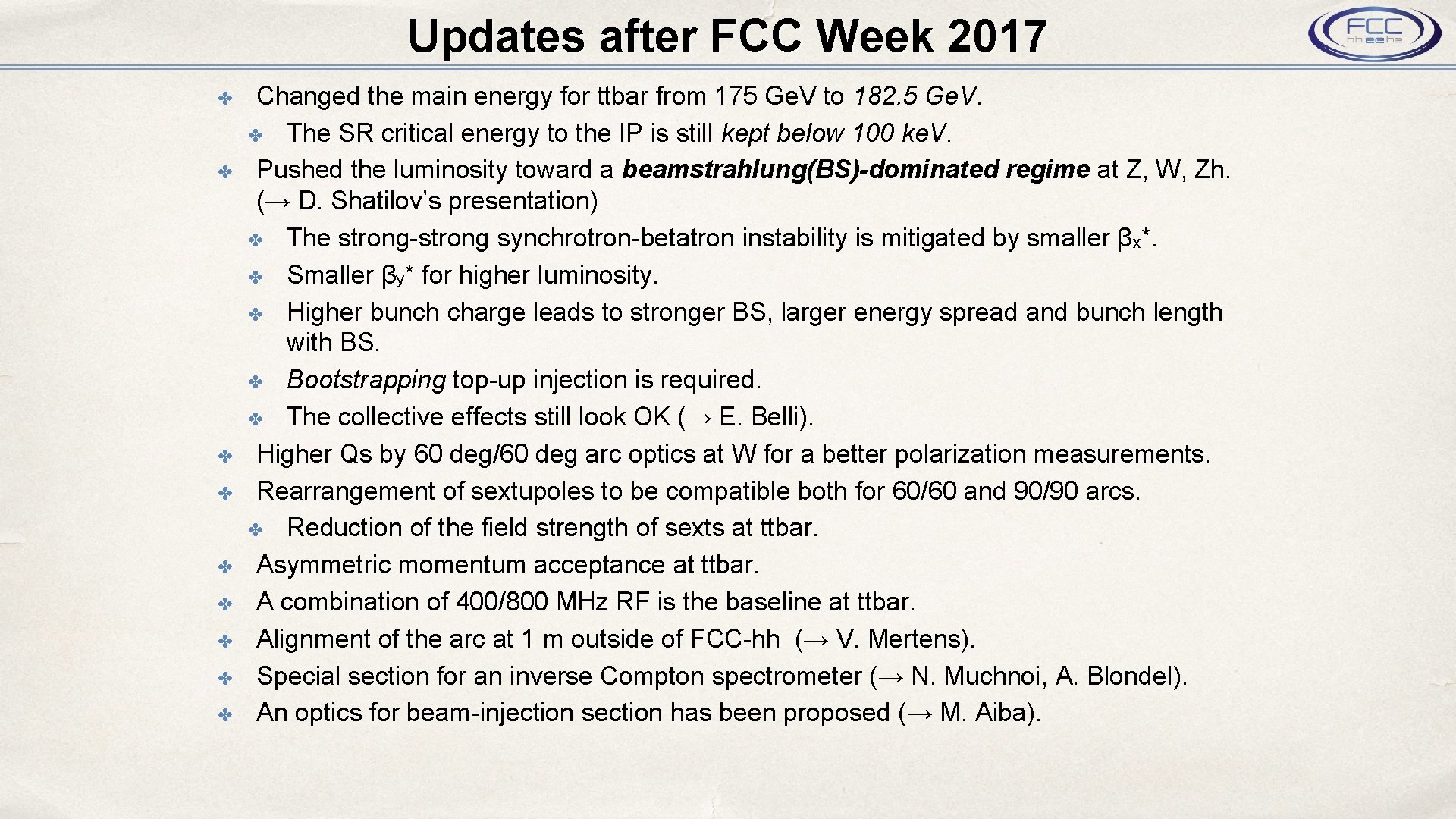 Updates after FCC Week 2017 ✤ ✤ ✤ ✤ ✤ Changed the main energy