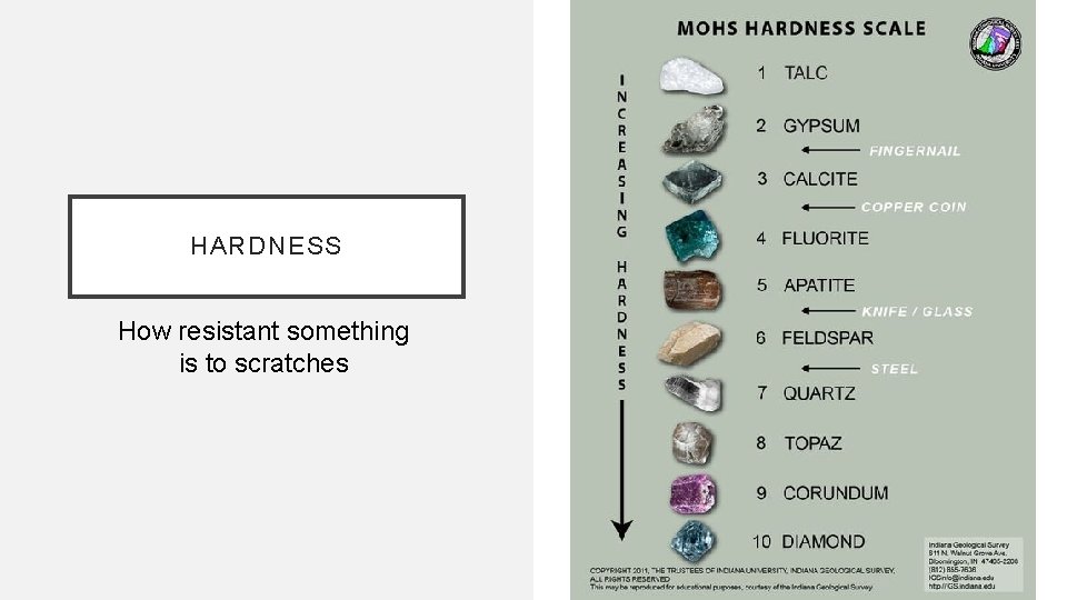 HARDNESS How resistant something is to scratches 