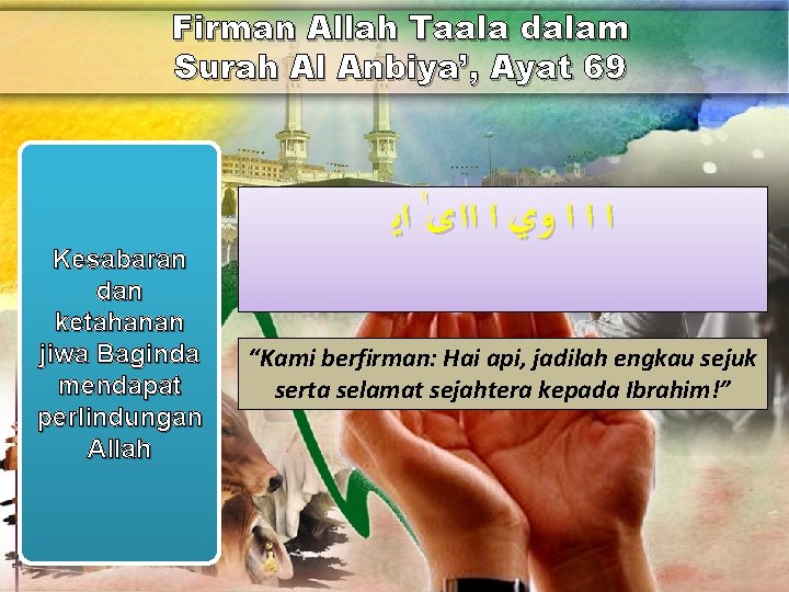 Firman Allah Taala dalam Surah Al Anbiya’, Ayat 69 Kesabaran dan ketahanan jiwa Baginda