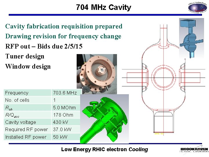 704 MHz Cavity fabrication requisition prepared Drawing revision for frequency change RFP out –