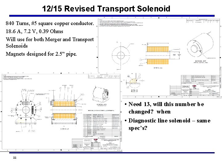 12/15 Revised Transport Solenoid 840 Turns, #5 square copper conductor. 18. 6 A, 7.