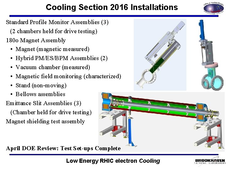 Cooling Section 2016 Installations Standard Profile Monitor Assemblies (3) (2 chambers held for drive