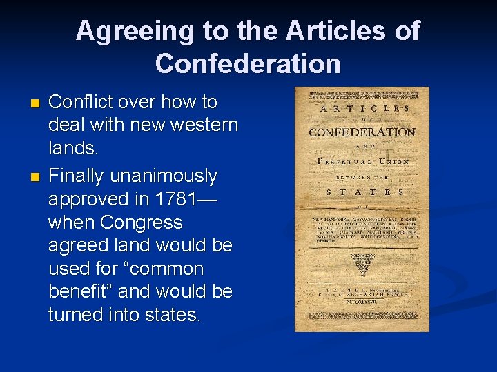 Building the New Nation The Articles of Confederation