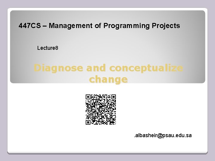 447 CS – Management of Programming Projects Lecture 8 Diagnose and conceptualize change .