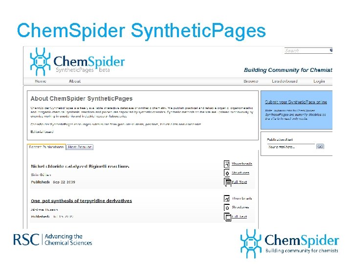 Chem. Spider Synthetic. Pages 