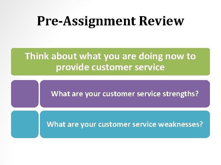 Pre-Assignment Review Think about what you are doing now to provide customer service What