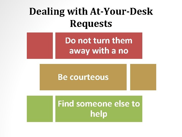 Dealing with At-Your-Desk Requests Do not turn them away with a no Be courteous