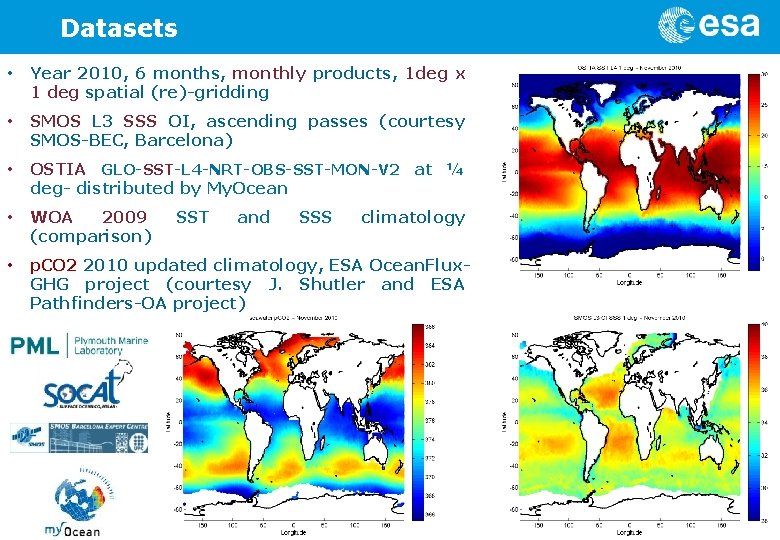 Datasets • Year 2010, 6 months, monthly products, 1 deg x 1 deg spatial