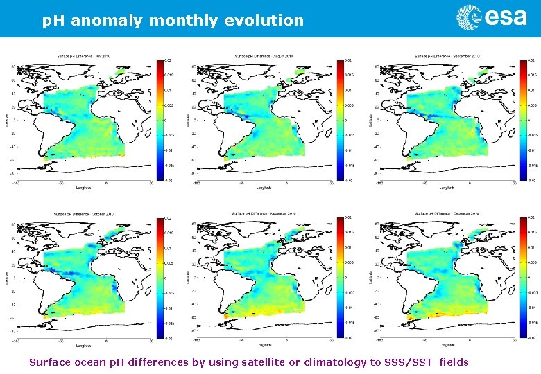 p. H anomaly monthly evolution Surface ocean p. H differences by using satellite or