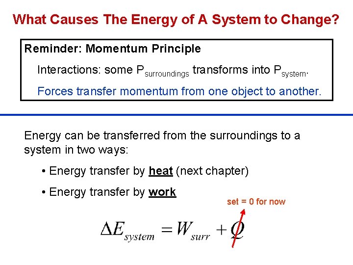 What Causes The Energy of A System to Change? Reminder: Momentum Principle Interactions: some