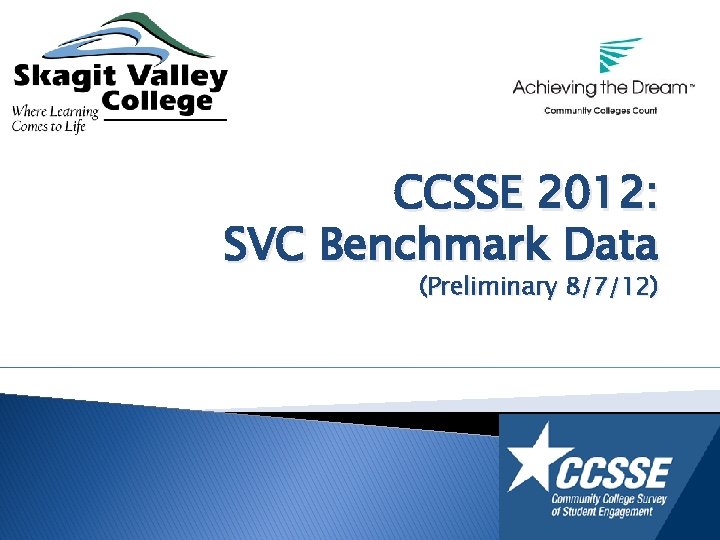 CCSSE 2012: SVC Benchmark Data (Preliminary 8/7/12) 