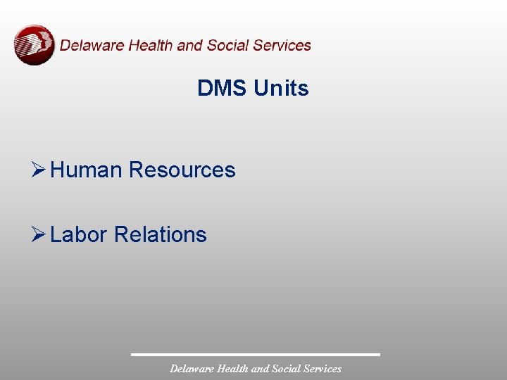 DMS Units Ø Human Resources Ø Labor Relations Delaware Health and Social Services 